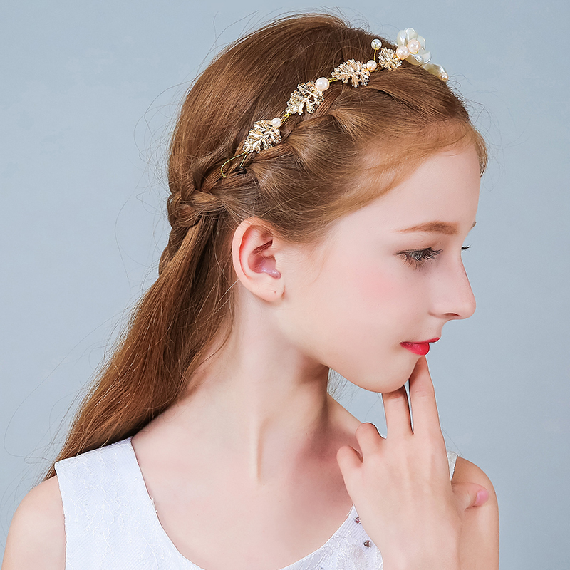 灵雀女童花朵花环小女孩头环宝宝发圈中大童发带儿童头饰带钻带珠