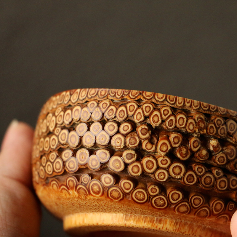 一物一拍精品手工手工制制作天然满钉老竹根茶碗竹编