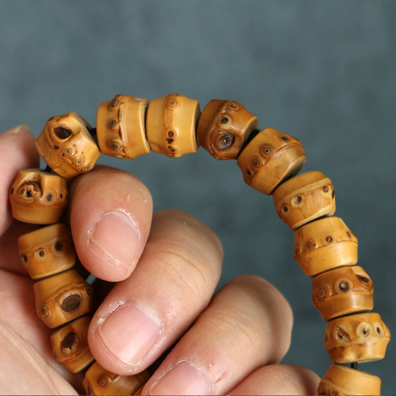 精品天然老竹根竹鞭手串文玩男女款送礼竹制满钉手链竹珠子配饰