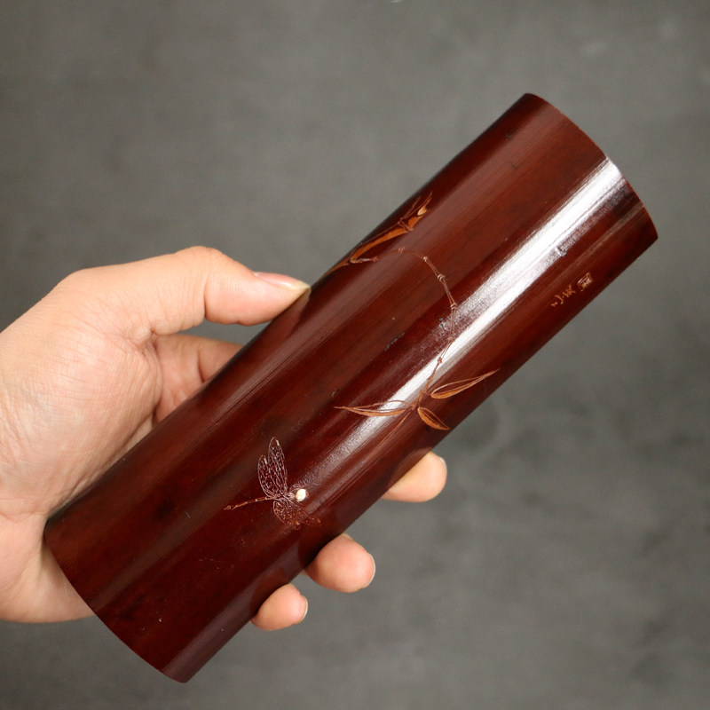 手工雕刻老煤竹茶则三件件套禅意复古竹雕老竹茶道