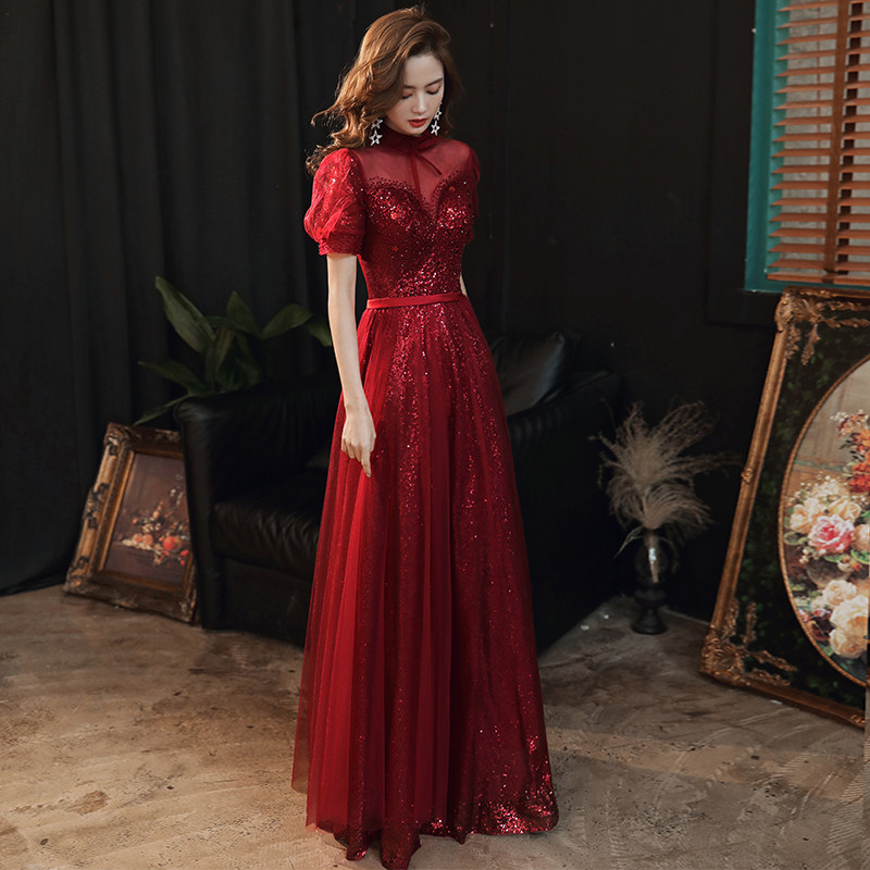 新娘结婚敬酒服女秋冬气质红色宴会订婚晚礼服礼服