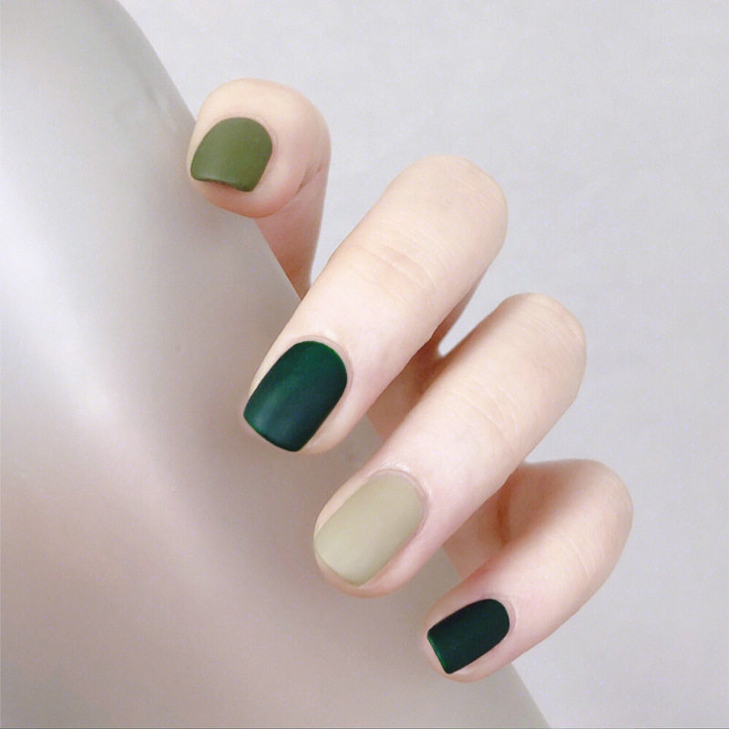 贴片指甲磨砂纯色可拆卸哑光墨绿抹茶跳色秋冬美甲工具