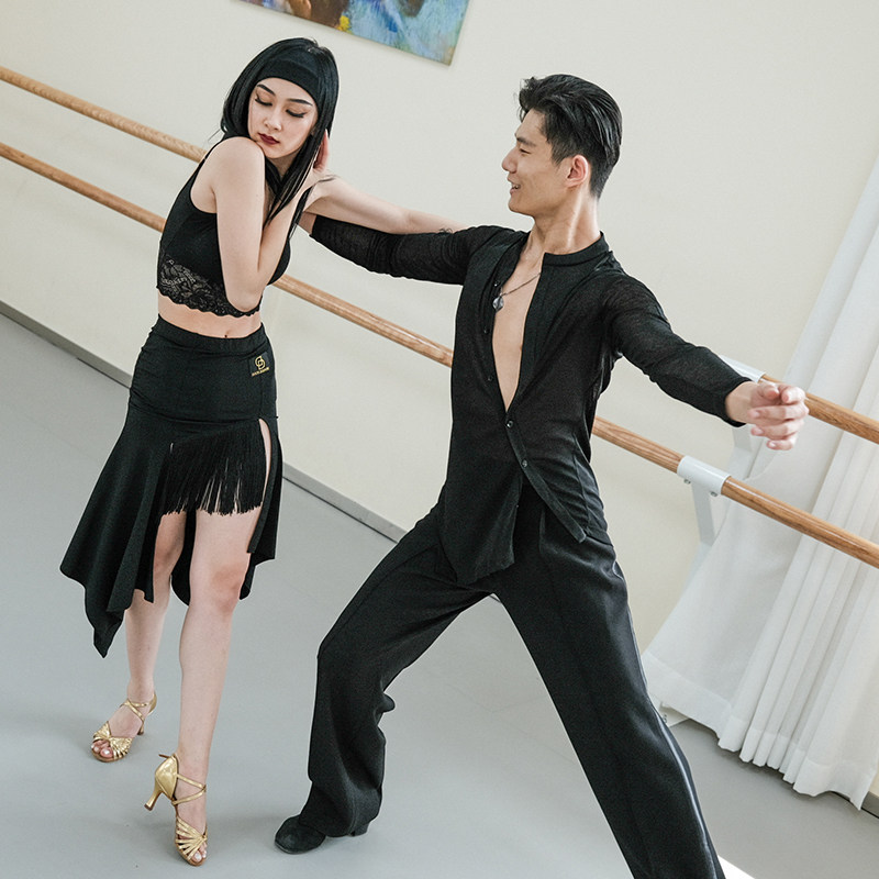练功dancebaby拉丁舞服男成年上衣宽松衬衫男士舞蹈拉丁舞上装
