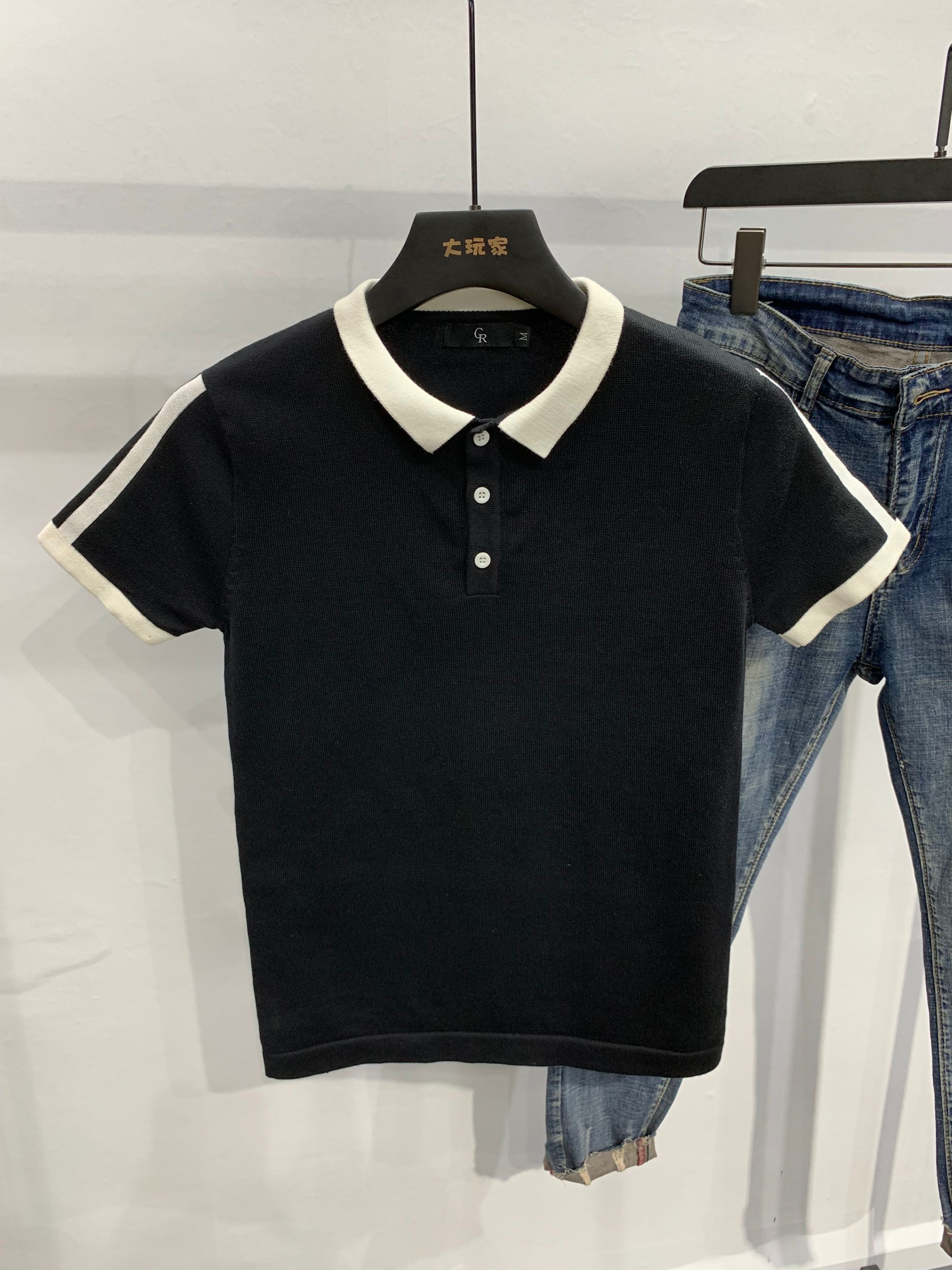 男士翻领polo衫半袖冰丝夏季条纹上衣修身青年潮牌针织衫T恤短袖