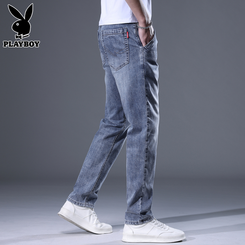 花花公子纯棉牛仔裤男士2022春夏季薄款潮流宽松直筒休闲长裤子男