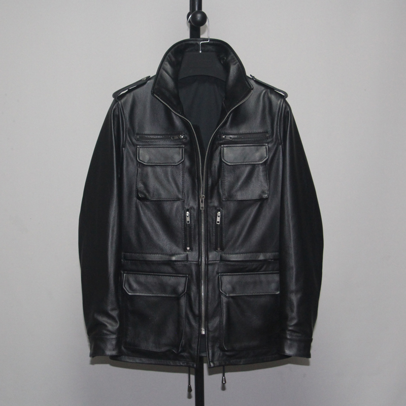 多口袋猎装M65真皮皮衣男士头层牛皮 机车夹克薄款休闲工装外套