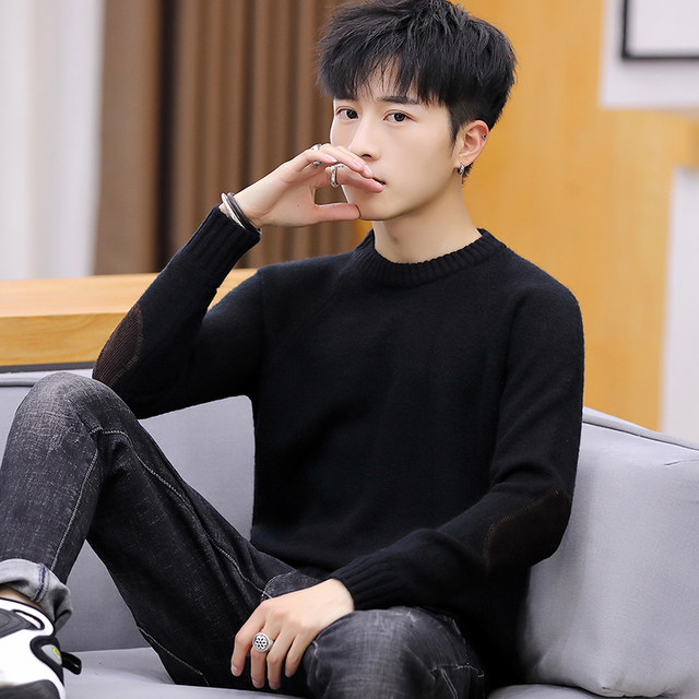 Autumn and winter sweater men Korean round neck trend personality plus velvet thick sweater men's handsome knitted bottoming shirt Autumn and winter sweater men Korean round neck trend personality plus velvet thick sweater men's handsome knitted bottoming shirt