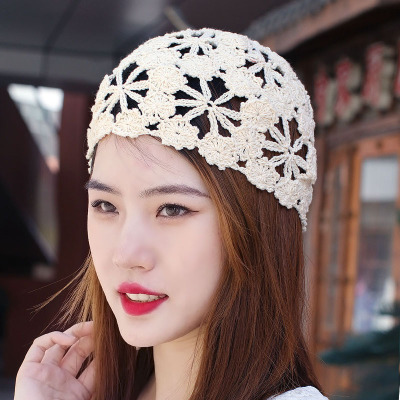 夏季棉线手工编织网红瓜皮帽针织镂空帽百搭头巾帽小头围遮白发帽