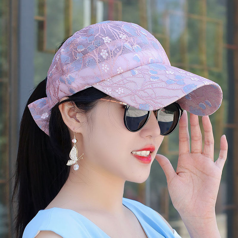 女帽夏季时尚空顶蕾丝水钻蝴蝶结加长帽沿鸭舌帽帽子