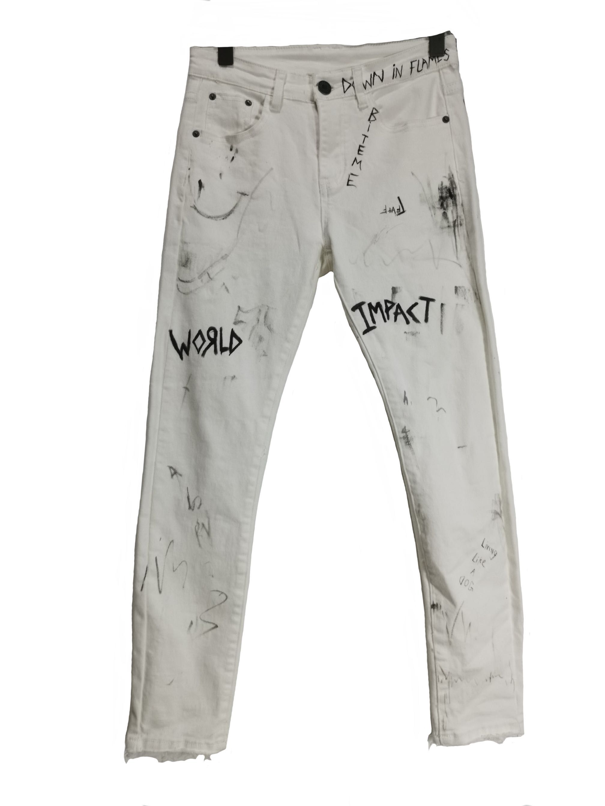 「Rabbit.b」手工定制1of1 remake涂鸦白色牛仔裤可diy休闲裤
