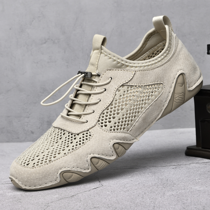 网面男鞋2022夏季透气真皮网眼潮流轻便休闲豆豆鞋镂空网布鞋子男