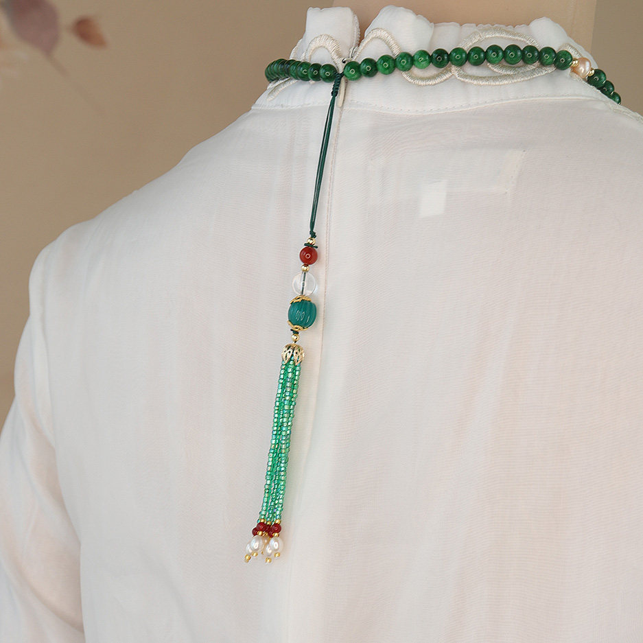 甄源原创设计干青多宝珍珠玛瑙玉石流苏复古项链