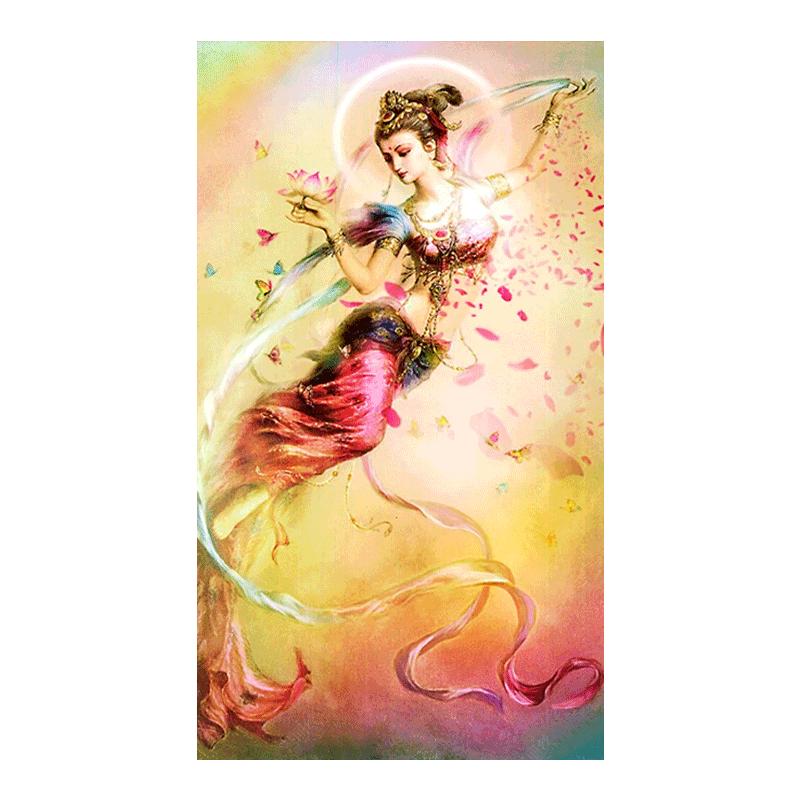 钻石画满钻竖版新古典敦煌飞天仙女散花钻石绣客厅玄关贴钻十字绣