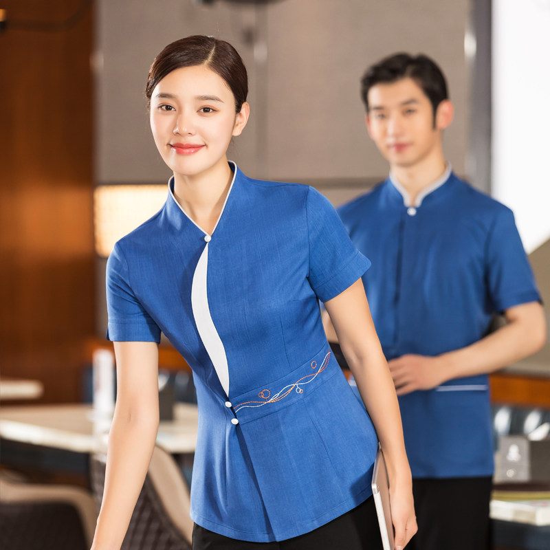 五星级酒店餐饮服务员工作服短袖茶楼茶艺中式服装火锅店酒店工作制服