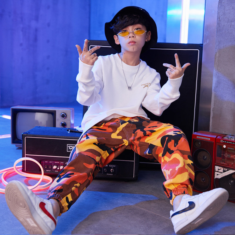 新款男童街舞服装少儿hiphop衣服秋季宽松长袖儿童演出服