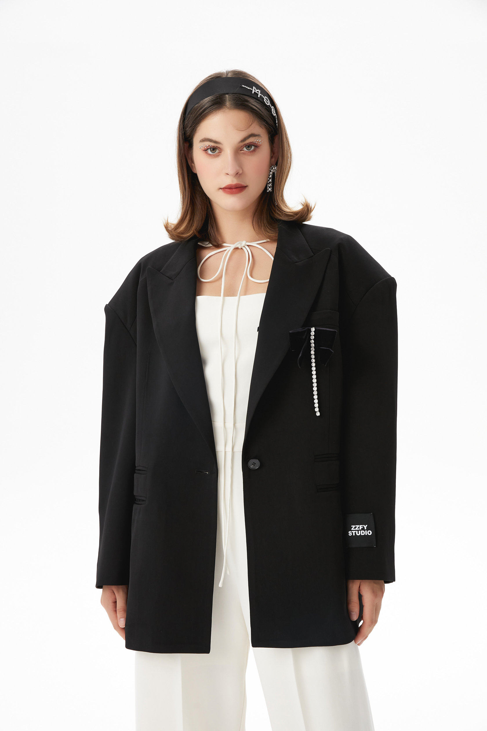 设计师品牌zzfystudio个性黑色宽肩oversized西装外套秋冬短外套