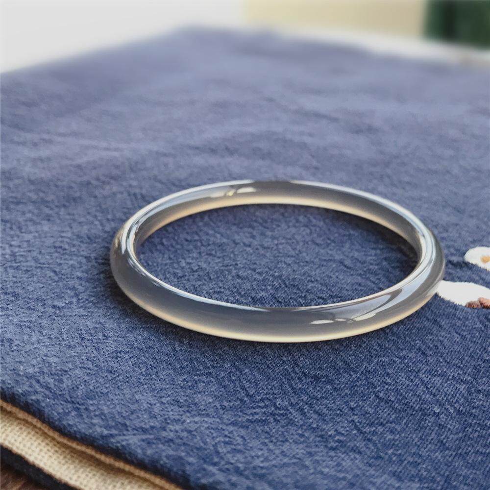 高端冰种古灰玉髓细圆条冰灰玛瑙镯子女士玉镯烟t风旧风景镯曾奢