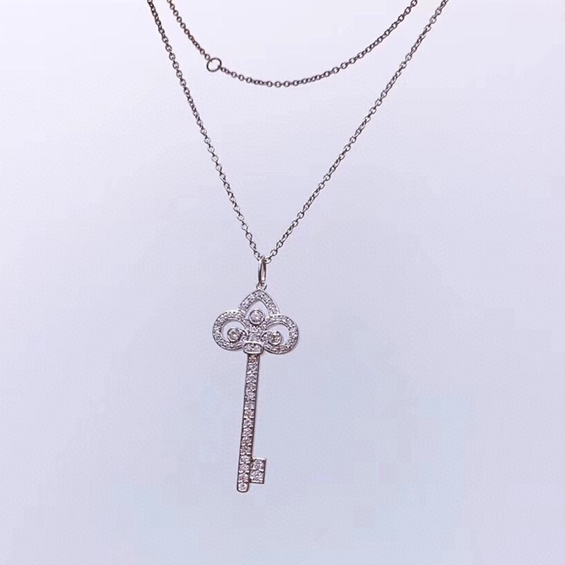 高端定制纯银皇冠钥匙项链满钻玫瑰金锁日韩项链
