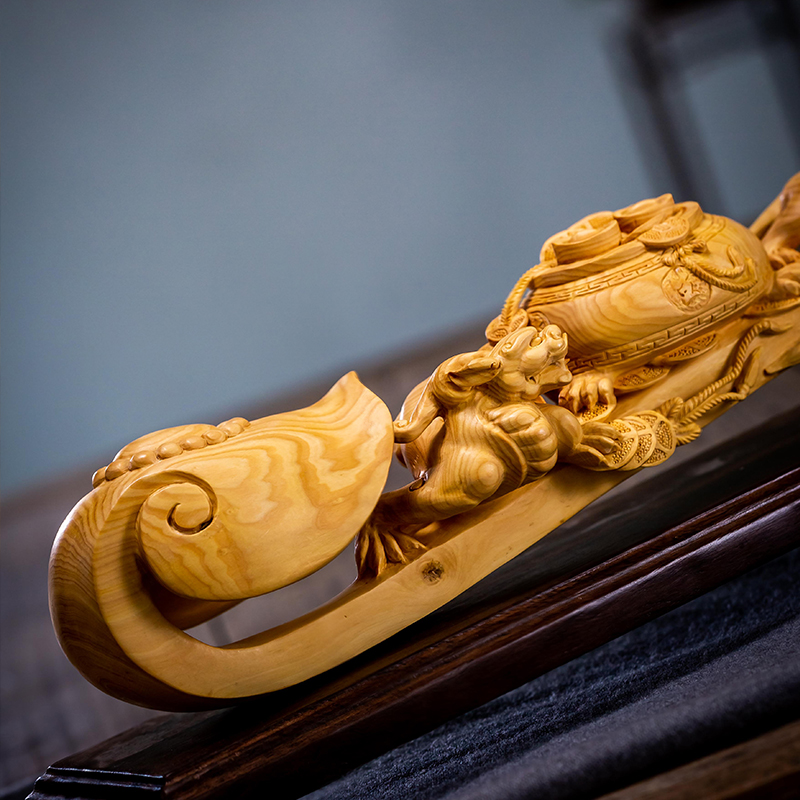 黄杨实木木纯手工雕刻如意家居办公送礼生意兴隆木雕