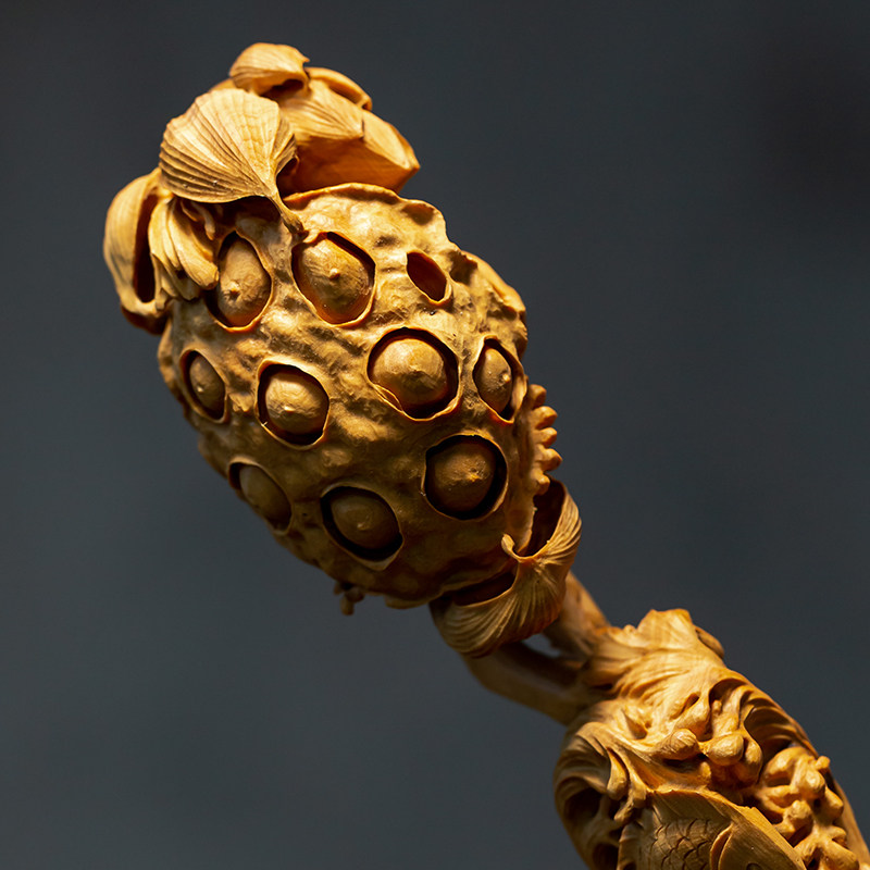 黄杨木雕手工雕刻莲蓬莲年有余如意家居装饰风水木雕