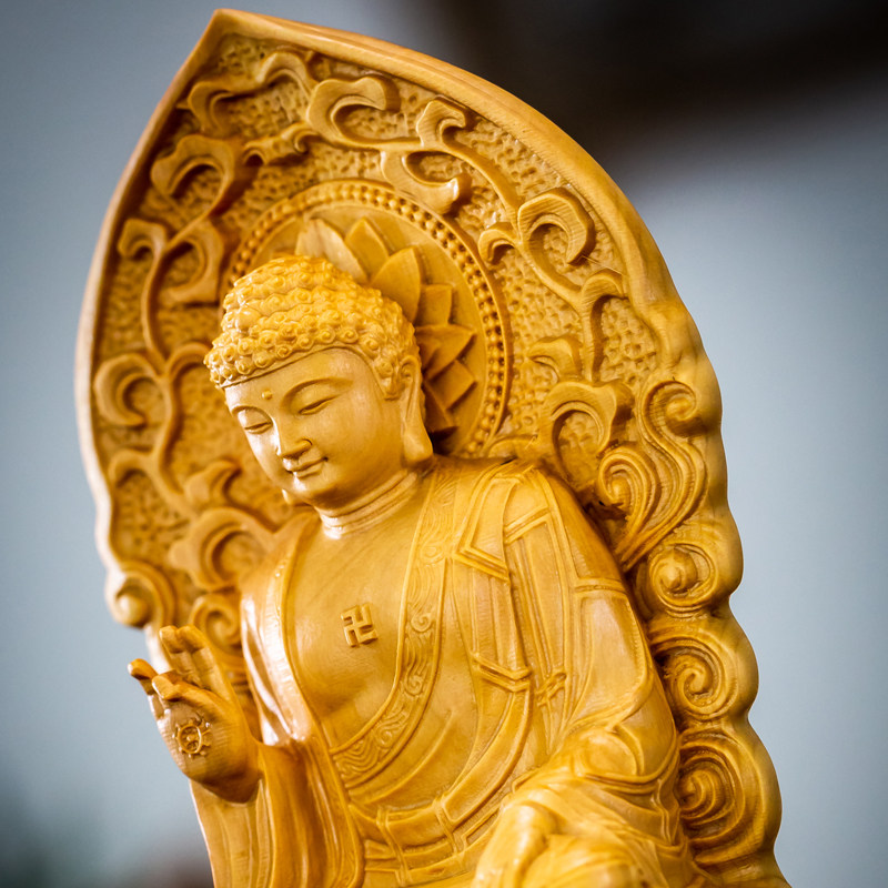 木雕如来佛风水实木中式现代供奉家居坐莲佛像木雕