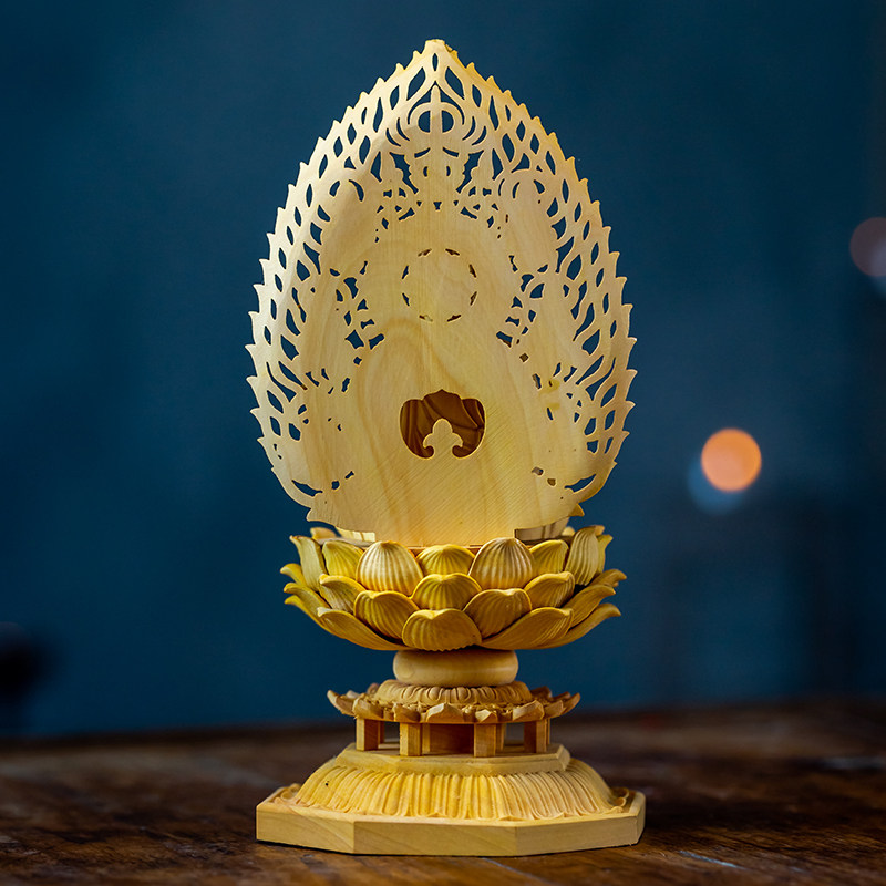 木雕佛像黄杨木雕人物实木雕刻莲花台屏风观音菩萨供奉佛家居摆件