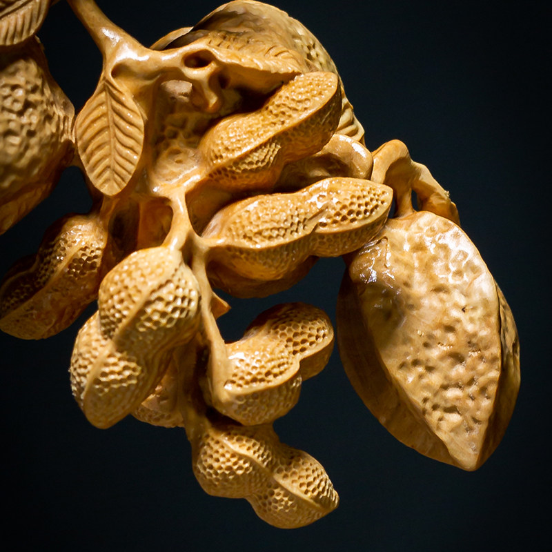 木雕手把件小叶黄杨木雕刻橘子花生硕果累累吉祥丰收家居装饰摆件