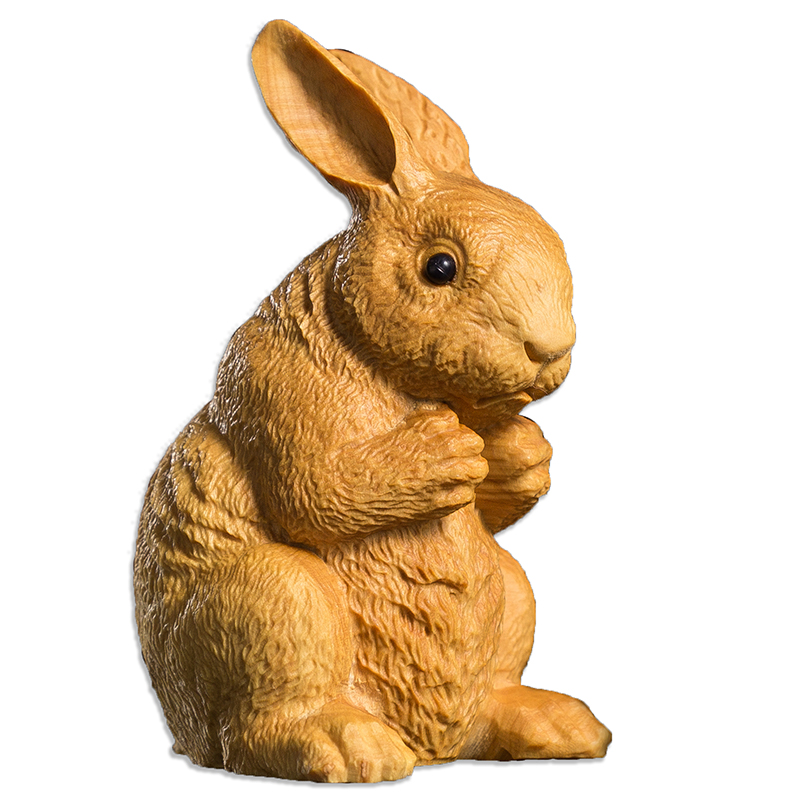 小叶家居装饰动物汽车送礼工艺品实木黄杨木手把兔子木雕