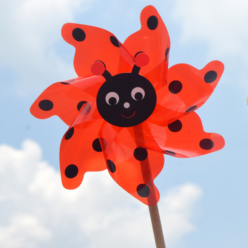 七彩风车户外野营玩具儿童木杆瓢虫风车