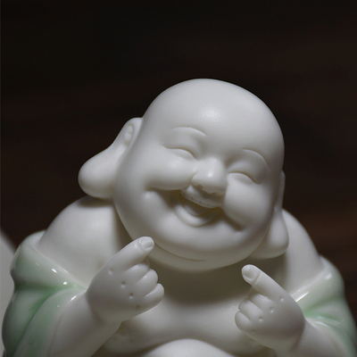 包邮观山小社热销青瓷弥勒佛茶艺小摆件 客厅桌面笑佛装饰车饰品
