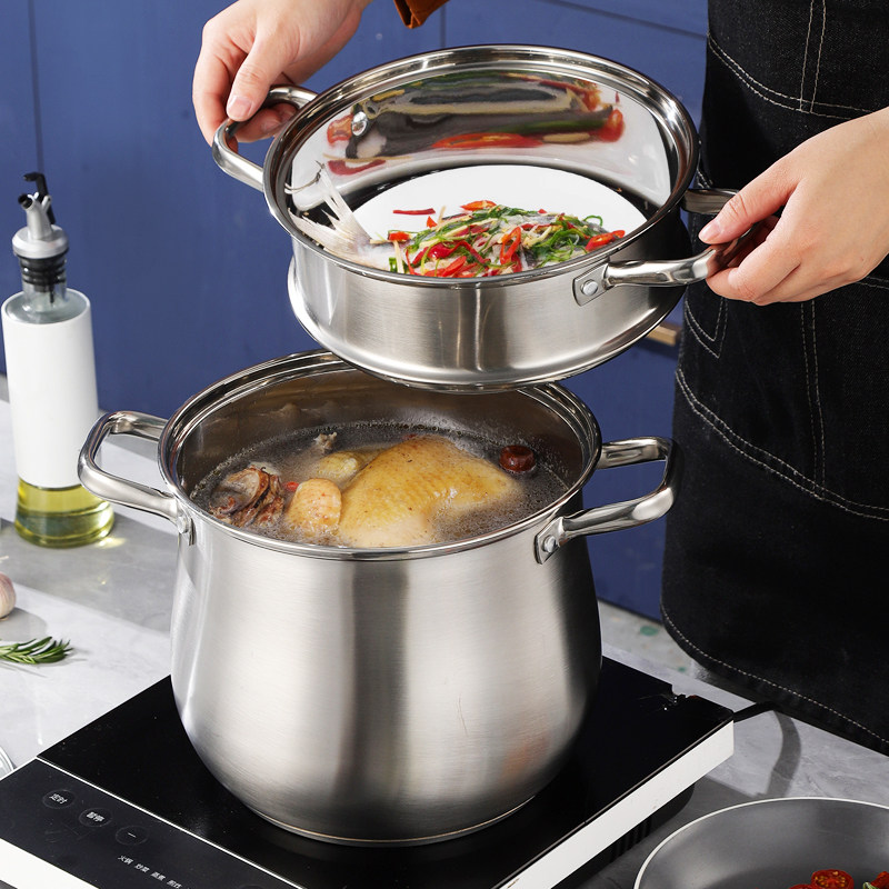 汤锅特厚高汤锅大容量熬粥蒸煮煲汤家用高深加高汤锅