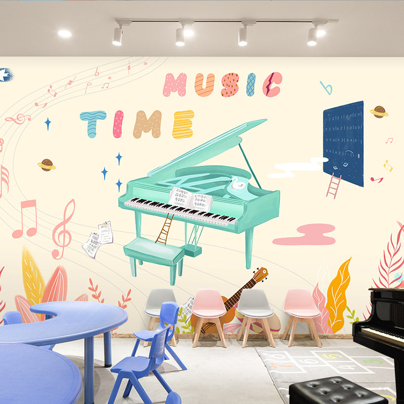 3d复古朋克风格墙纸餐厅酒吧背景墙壁画摇滚唱片音乐主题装饰壁纸