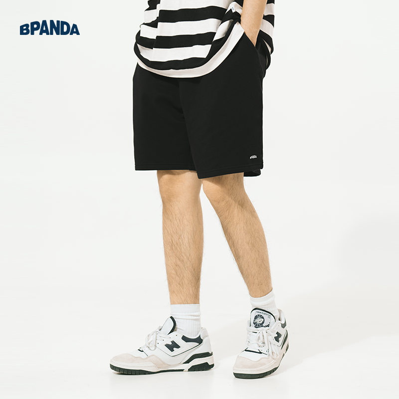 熊猫本 2022夏季新款休闲短裤男潮运动灰色基础款针织刺绣五分裤