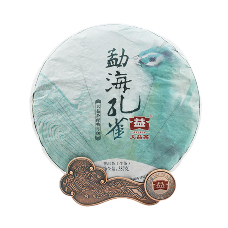 大益2014年1401批勐海孔雀普洱生357g老料陈茶普洱