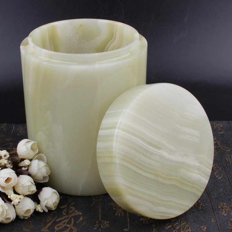 巴基斯坦天然玉石茶叶罐摆件家居玉器摆设中式高档茶叶罐