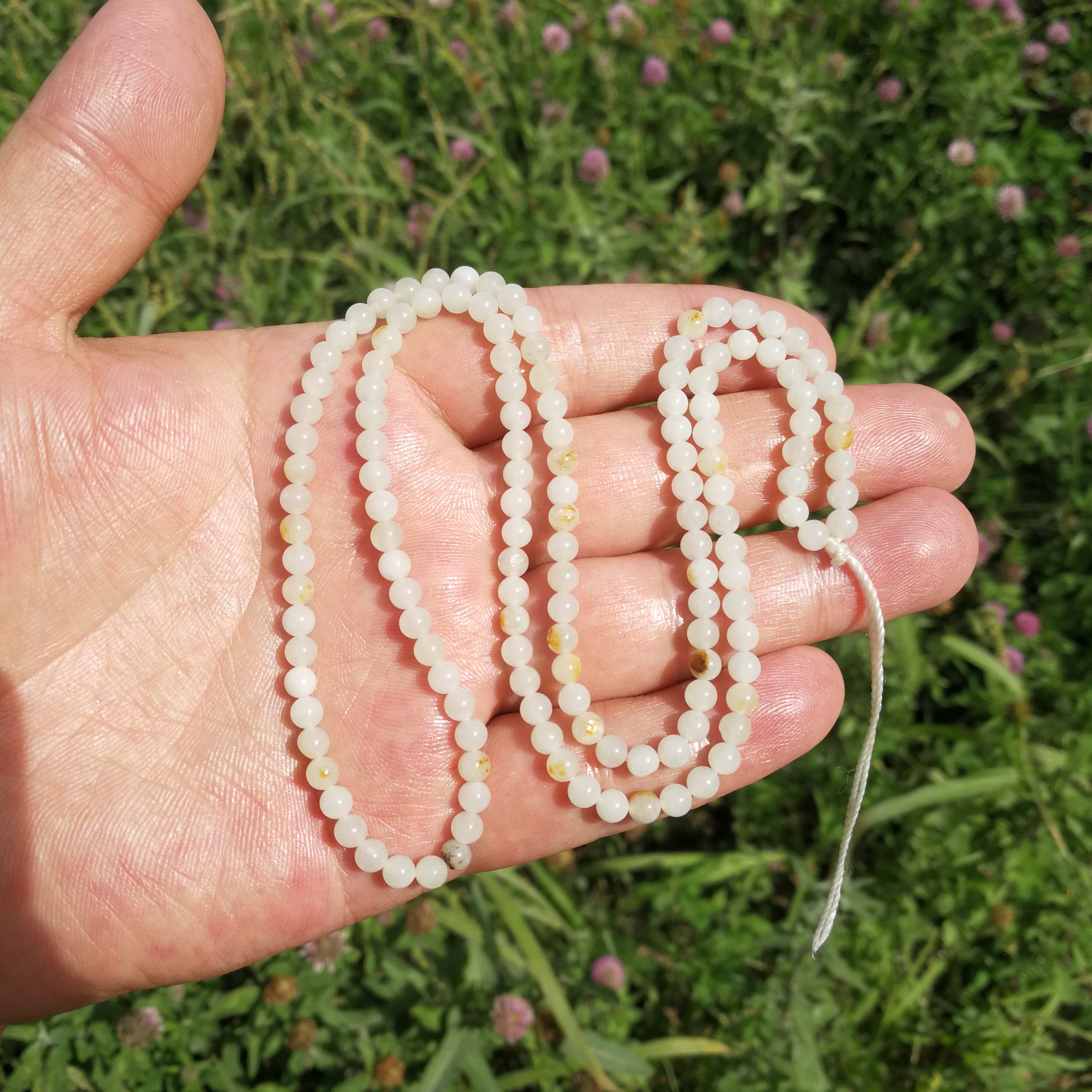 狭义新疆和田玉籽白玉4毫米140颗珠子手链真籽颈饰