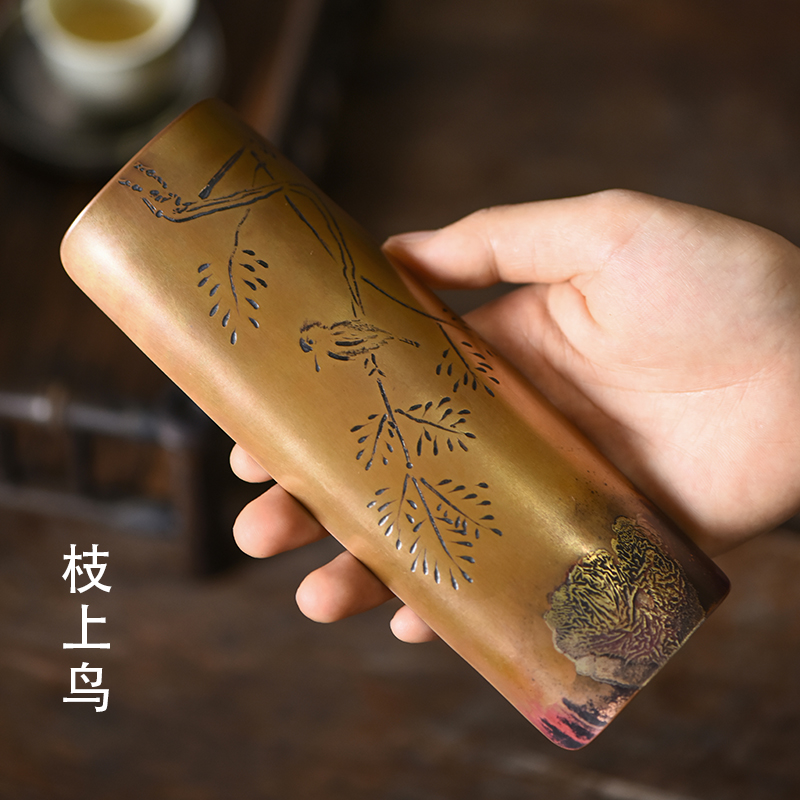 一纪日式禅意意纯手工鎏银铜茶则赏茶荷茶勺茶铲茶道