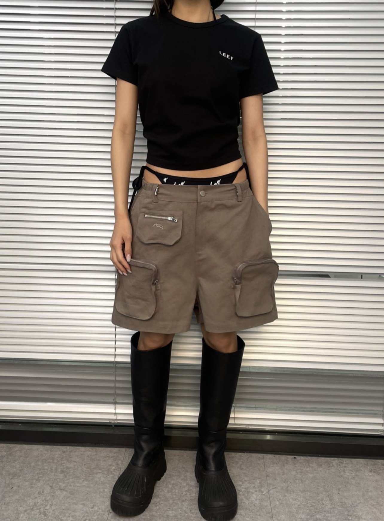 uniquesei韩国个性街头小众重工松紧腰围大口休闲裤