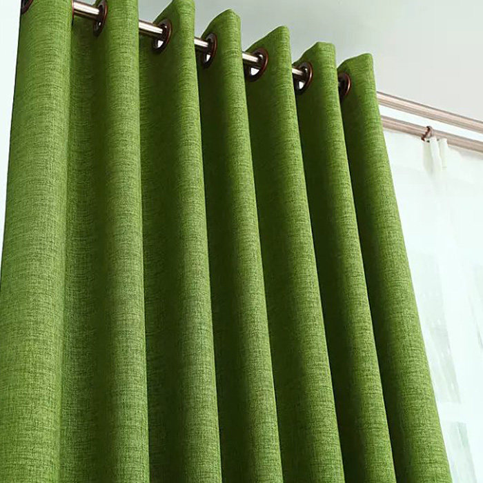 现代简约窗帘布 绿色高档客厅卧室窗帘 纯色棉麻遮光窗帘成品定制