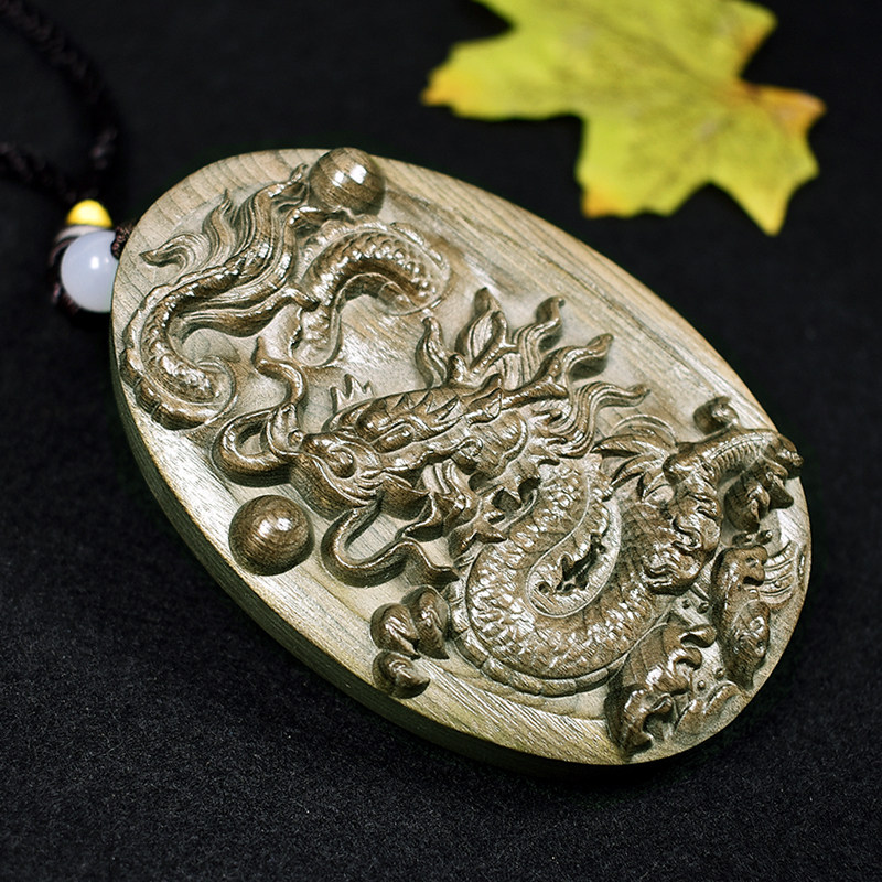 乌木雕刻飞龙在天金丝楠阴沉香木龙牌吊坠手工把玩车挂件礼品推荐