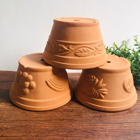 花盆红陶浮雕透气气多陶土瓦盆植物花盆