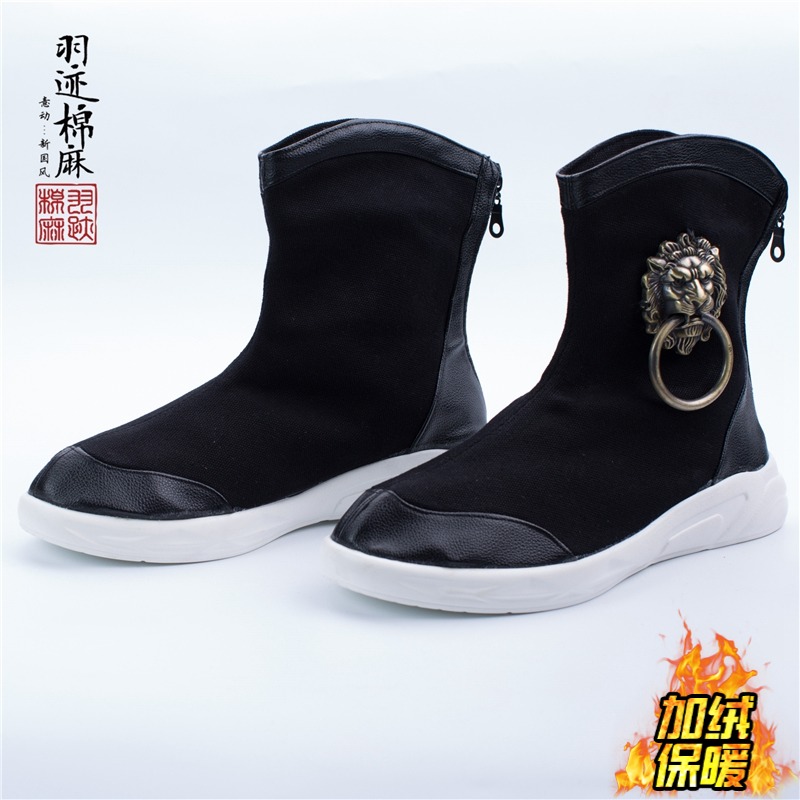 官靴男中国国风唐鞋厚底高帮鞋古风汉靴国潮民族帆布鞋