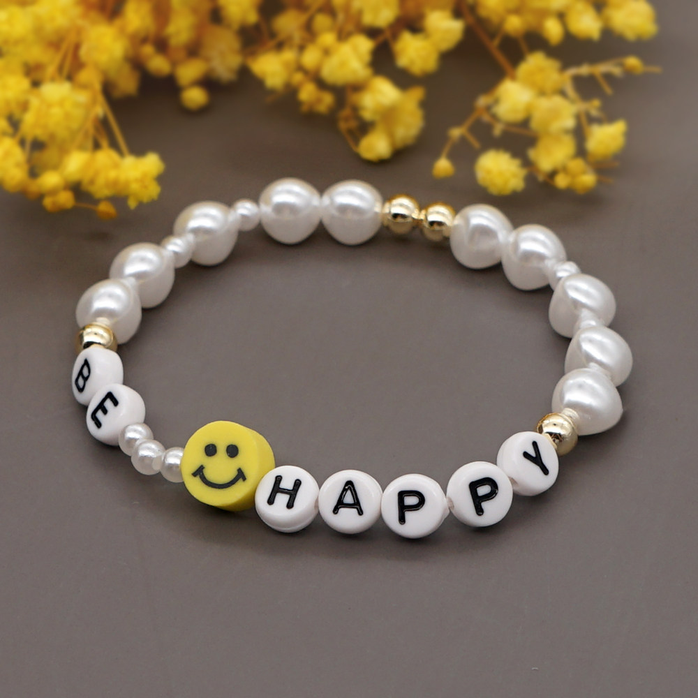 手链ins创意珍珠树脂字母金珠笑脸手工串珠手链