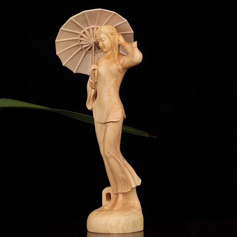 木雕黄杨工艺品美女摆件实木木头雕刻人物花样年华木雕