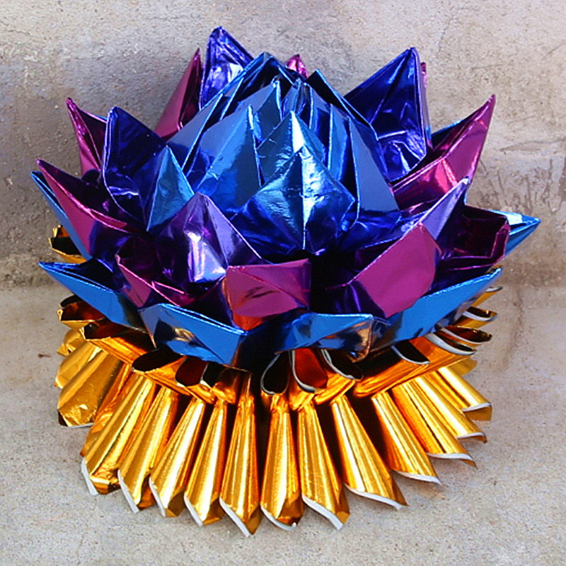 包邮五彩莲花盆烫金黄纸烧纸用品摆件