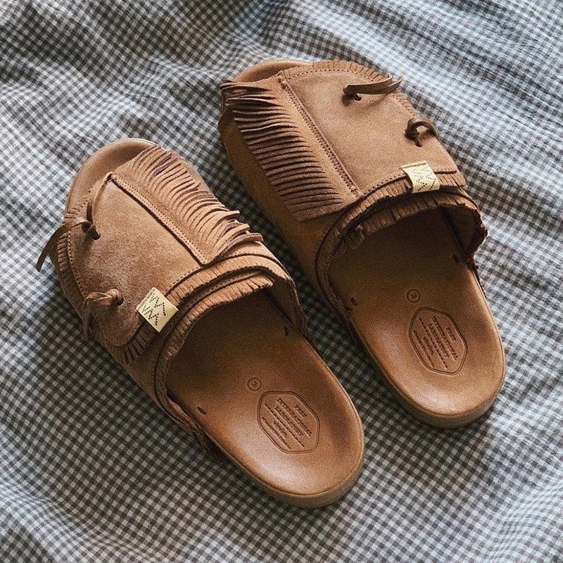 visvimchristoshamanfolk20ss春夏流苏绒面ins风潮潮流一字拖