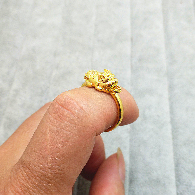 戒指新款招财辟邪蟾蜍沙金男女欧币黄金貔貅戒指