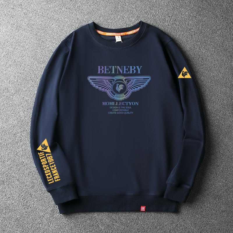 法国公鸡男士圆领卫衣春秋加绒加厚大码宽松长袖印花秋季套头上衣