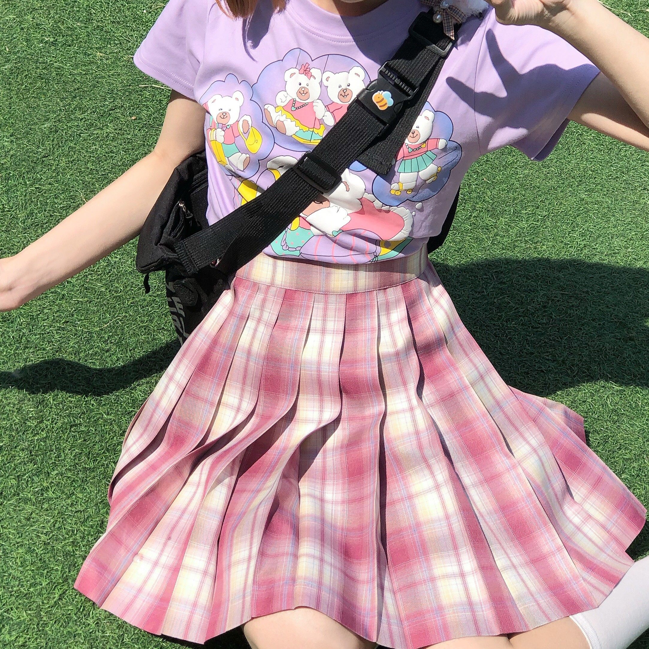 一米米六工作室爱神原创粉色jk格子短裙39cm半身裙