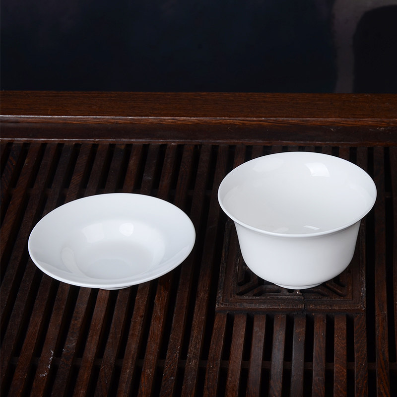 白瓷三件件套盖碗盖碗茶茶碗带盖瓷碗底座茶杯茶杯
